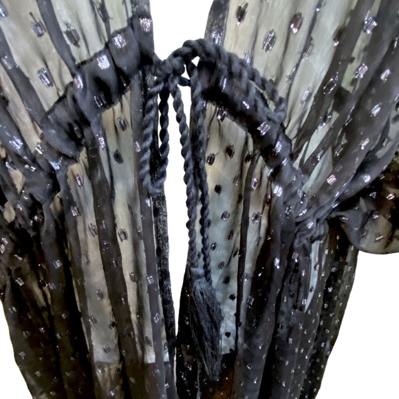 VINCE CAMUTO Sheer Ruffled Duster Black Silver Swim Coverup NWT - Picture 6 of 13